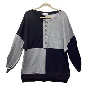 Jess Lea Terry Knit Black and Gray Color Block top. Size Large